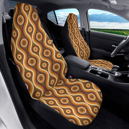 70s Retro Car Seat Covers (2 pcs), Brown Vintage Pattern Auto Front Seat Dog Pet Vehicle SUV Universal Protector Accessory Men Women Starcove Fashion