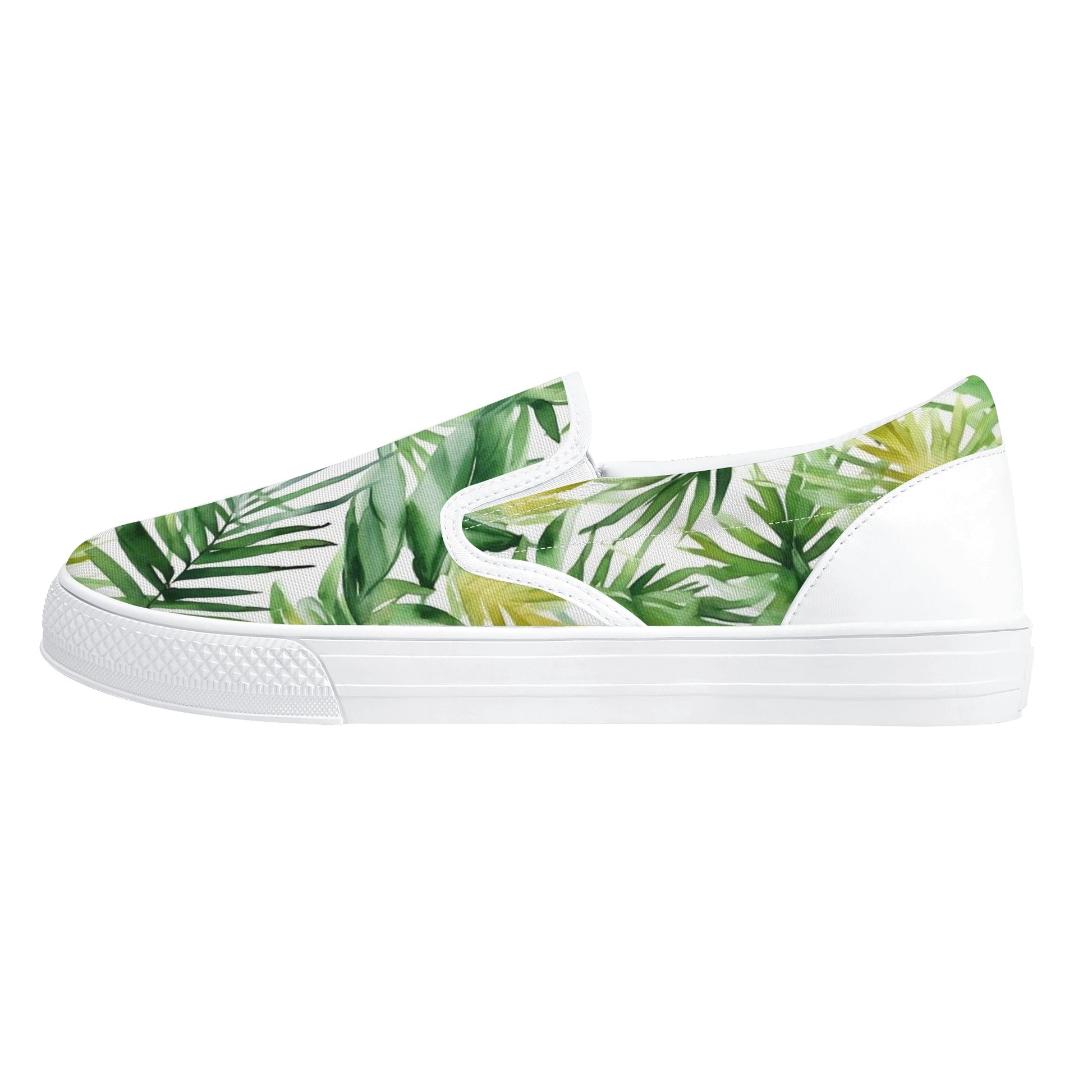 Tropical Men Slip On Canvas Shoe, Summer Leaves Sneakers Green