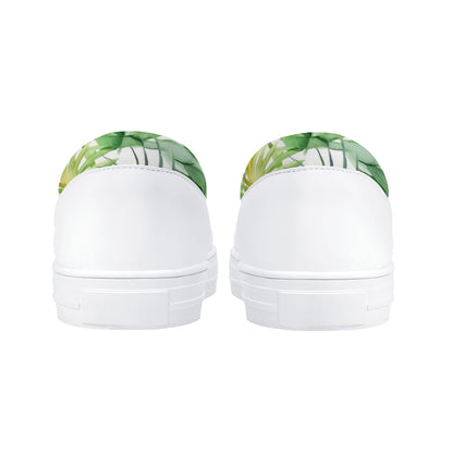 Tropical Men Slip On Canvas Shoe, Summer Leaves Sneakers Green White Low Top Casual Aesthetic Designer Shoes Starcove Fashion