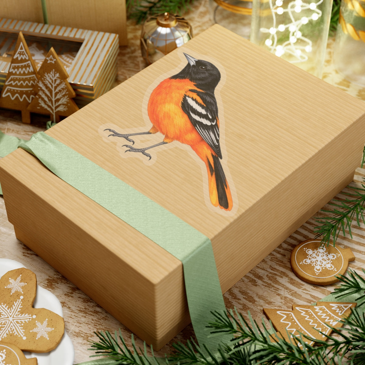 Baltimore Oriole Bird Sticker Decal, Orange Birdwatcher Watercolor Art Vinyl Laptop Waterbottle Tumbler Car Waterproof Bumper Clear Die Cut