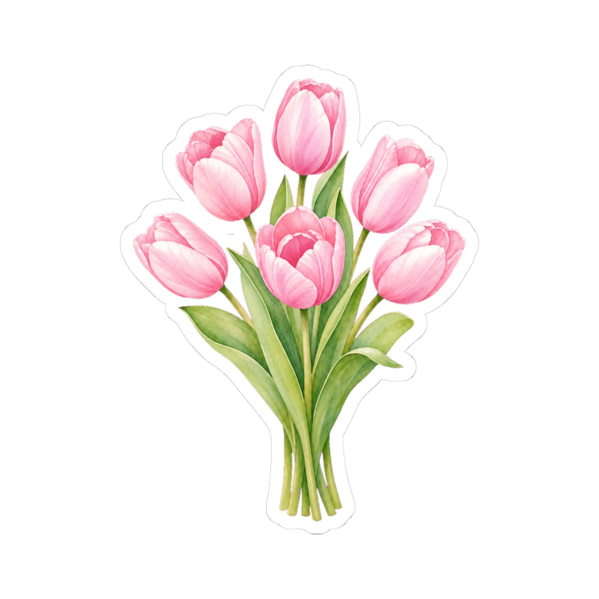 Pink Tulips Flower Sticker Decal, Bouquet Floral Watercolor Art Vinyl Cute Waterbottle Tumbler Car Waterproof Bumper Clear Die Cut Wall - Starcove Fashion