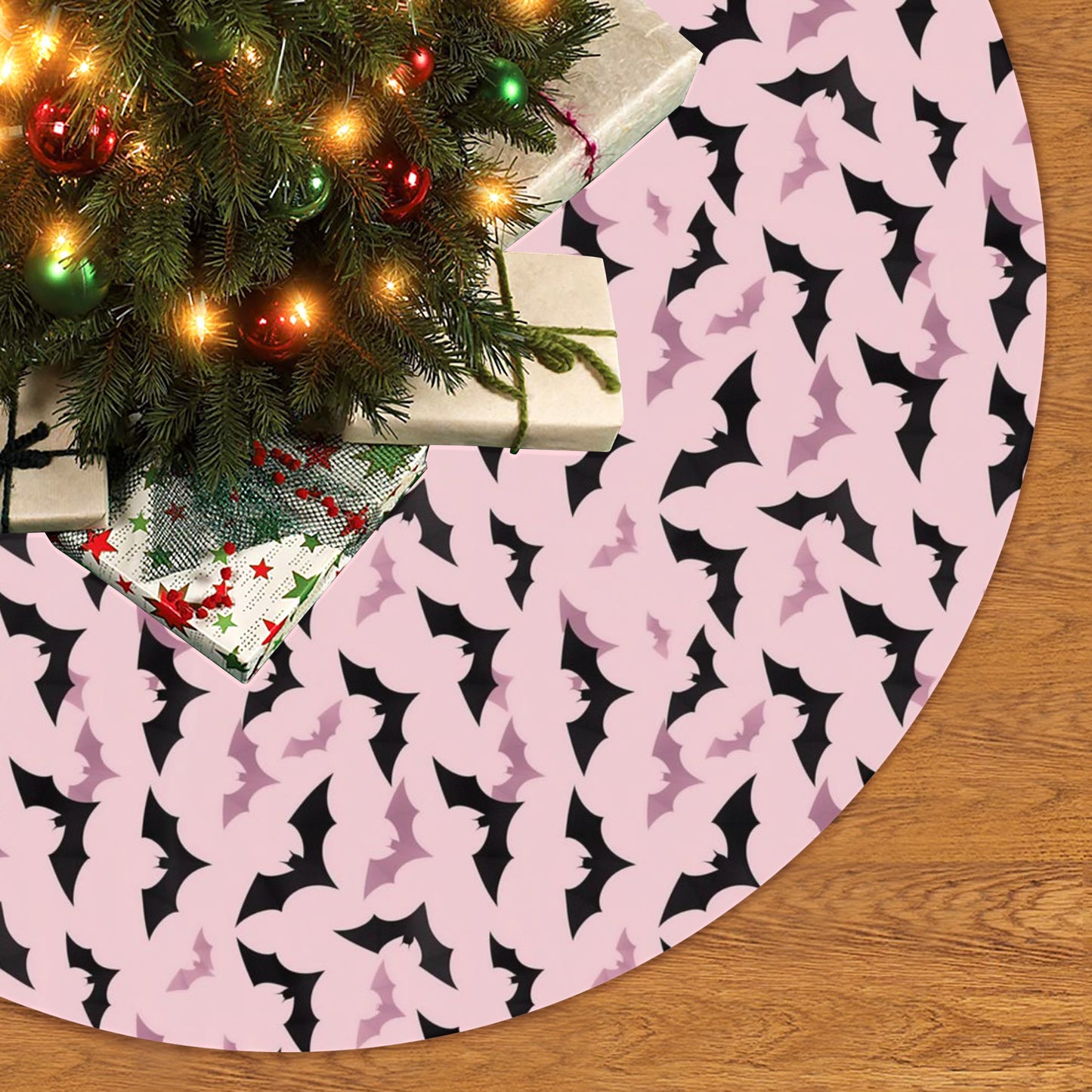 Bats Halloween Tree Skirt, Pink Goth Christmas Xmas Spooky Cover Decor Decoration All Hallows Eve Creepy 30 36 48 Inch Small Large Party Starcove Fashion