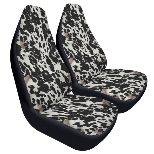 Cow Print Car Seat Covers (2 pcs), Black White Brown Pattern Auto Front Seat Dog Pet Vehicle SUV Universal Protector Accessory Men Women