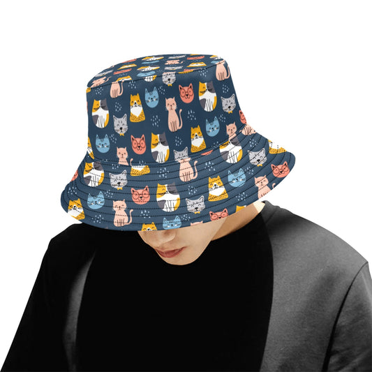 Cats Bucket Hat Cap, Cute Kittens Retro Vintage Animal Summer Festival Cute Women Men Ladies Designer Beach Sun Shade Twill Golf 90s