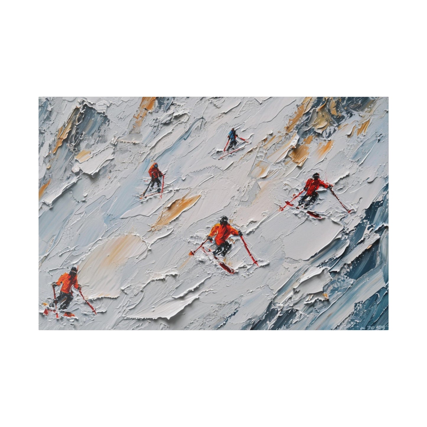 Skiers Mountain Canvas Wall Art, Winter Scene Ski Snow Printed Oil Painting Wrapped Small Large Big Gallery Artwork Living Room Hanging