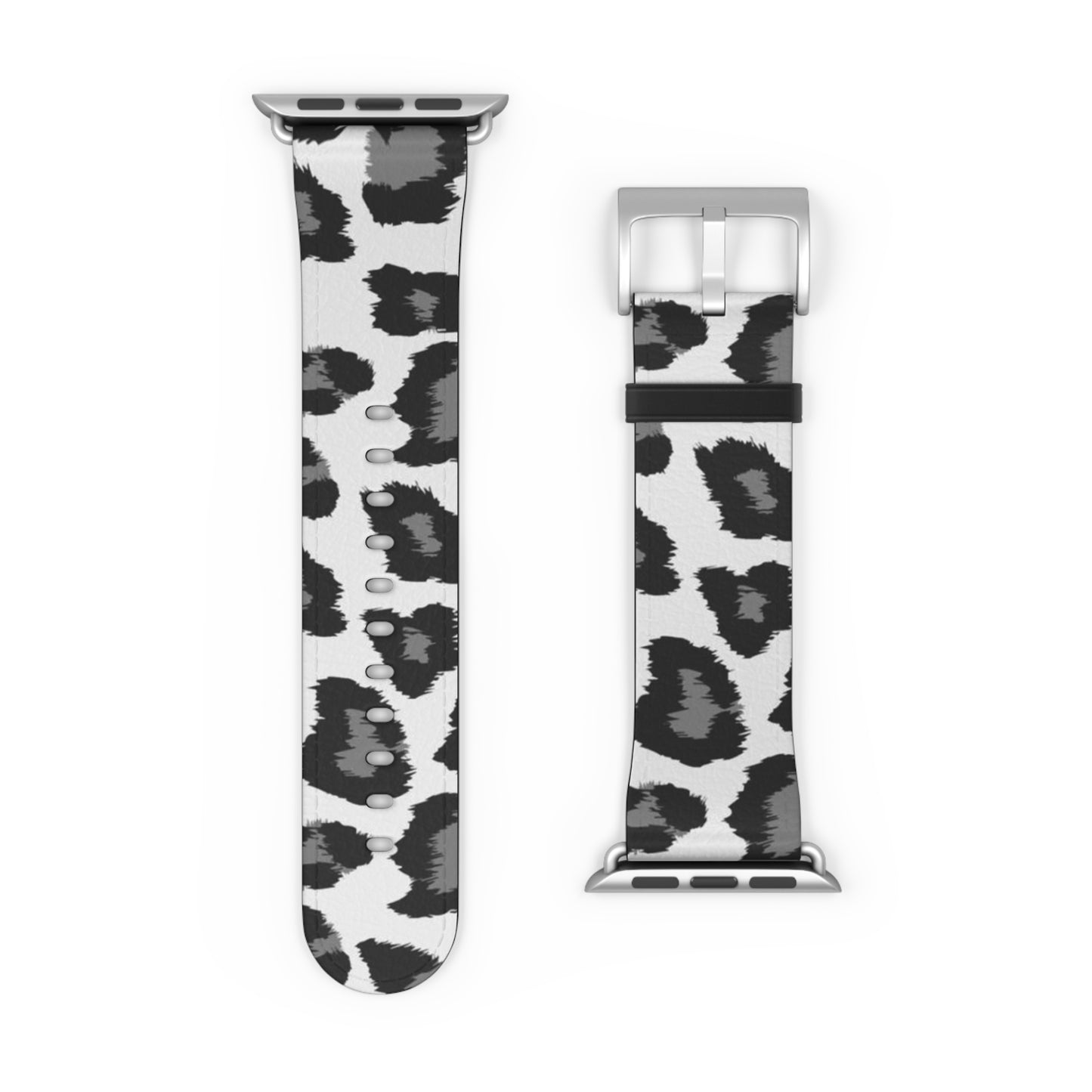 Snow Leopard Apple Watch Band, Vegan Leather Strap Black White Animal Print Bracelet 38 40 41 42 44 45 Series 3 4 5 6 7 8 9 Ultra SE - Starcove Fashion