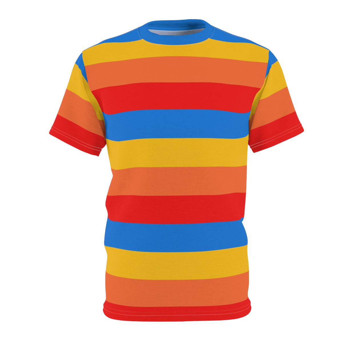 Yellow Orange Red Blue Tshirt, Striped Stripe Designer Graphic Lightweight Heavyweight Crewneck Men Women Tee Top Short Sleeve Shirt