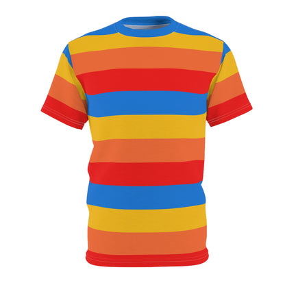 Yellow Orange Red Blue Tshirt, Striped Stripe Designer Graphic Lightweight Heavyweight Crewneck Men Women Tee Top Short Sleeve Shirt