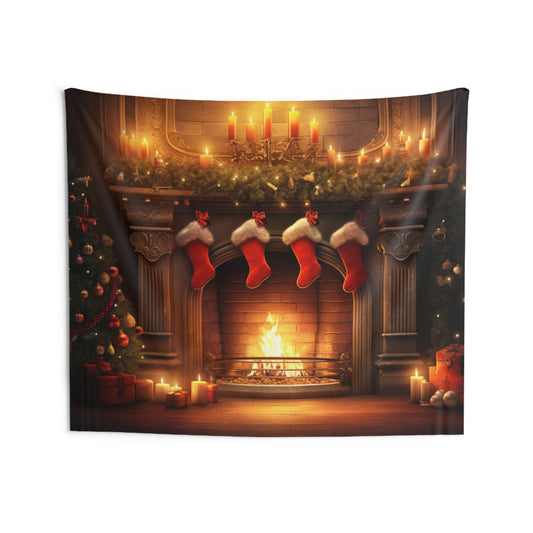 Christmas Fireplace Tapestry, Holidays Xmas Festive Wall Art Hanging Cool Unique Landscape Aesthetic Large Small Decor Bedroom College Dorm Starcove Fashion