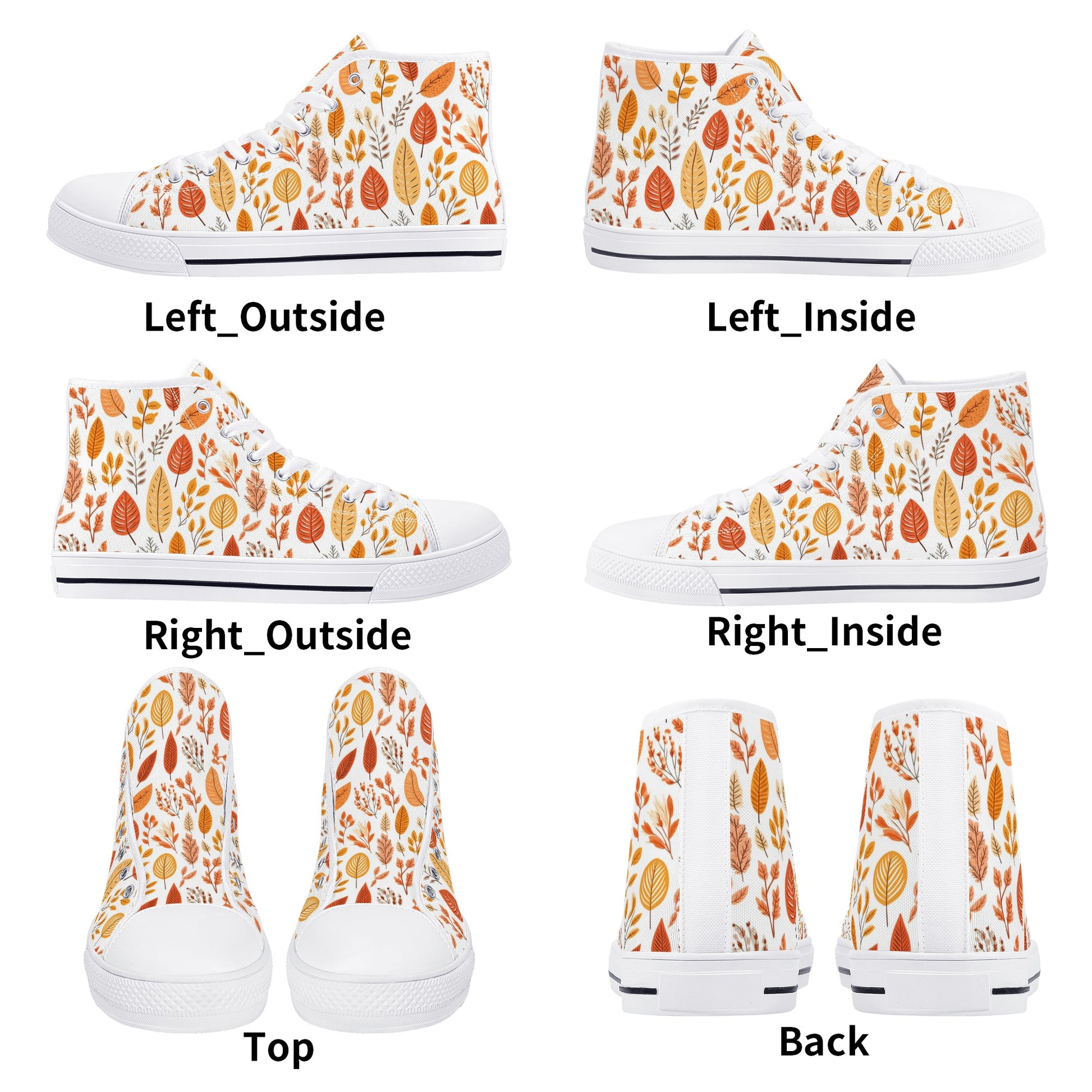Fall Leaves Women High Top Shoes, Autumn Brown Lace Up Sneakers Footwear Canvas Streetwear Ladies Girls White Black Trainers Designer Gift Starcove Fashion