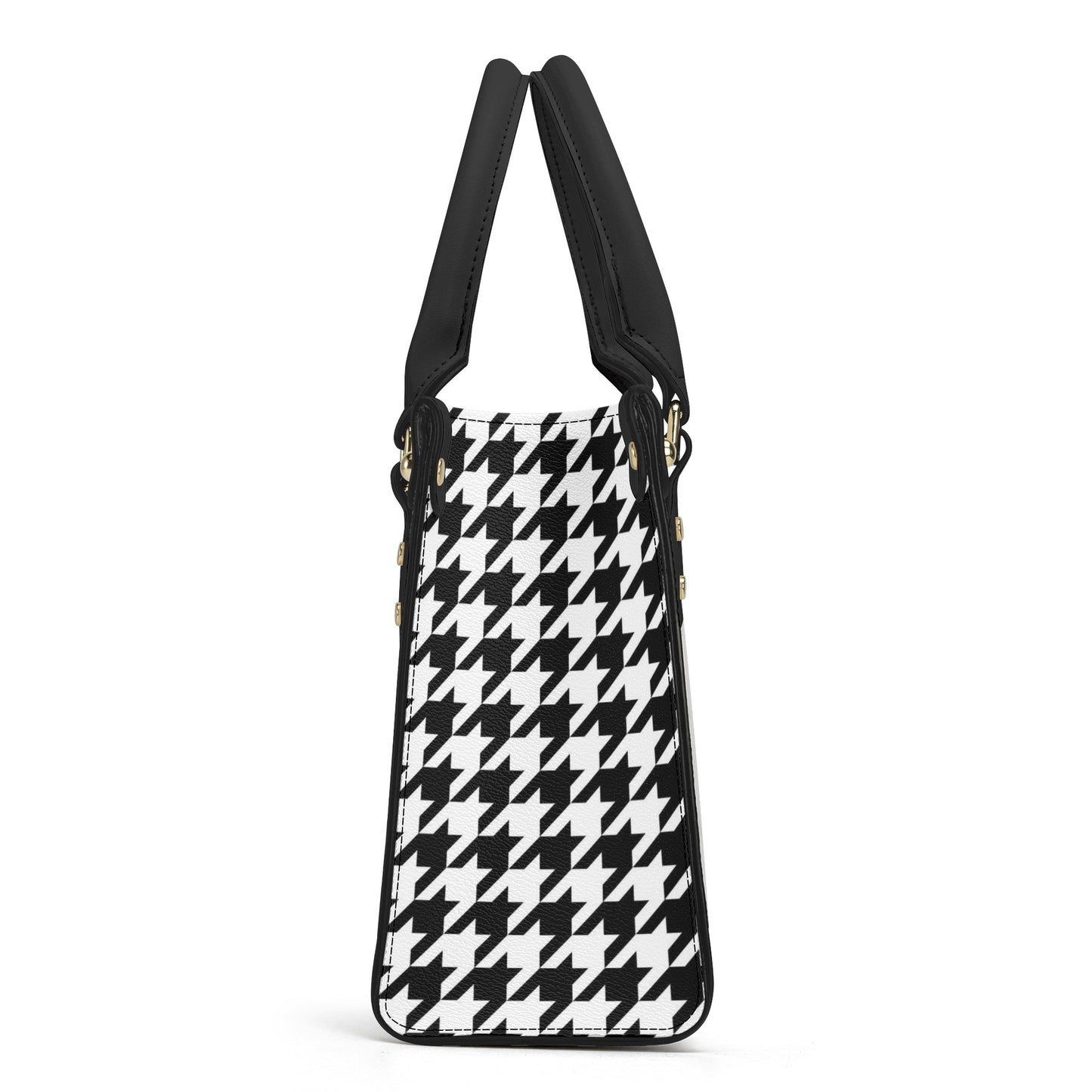 Houndstooth Shoulder Purse, Black White Crossbody Vegan Leather Top Handle Handbag Print Small Bag Women Ladies Designer Starcove Fashion