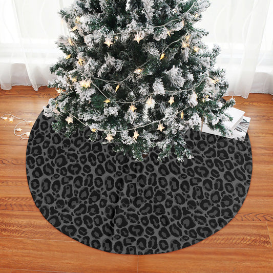Black Leopard Christmas Tree Skirt, Grey Animal Cheetah Print Vintage Xmas Cover Decor Decoration 30 36 48 Inch Small Large Party Decoration Starcove Fashion