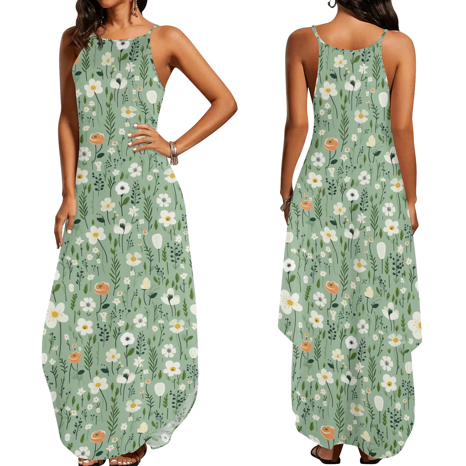 Green Floral Maxi Dress, Women Flowers Sage Green Olive Sleeveless Cas Starcove Fashion Green Floral Maxi Dress, Women Flowers Sage Green Olive Sleeveless Cas Starcove Fashion