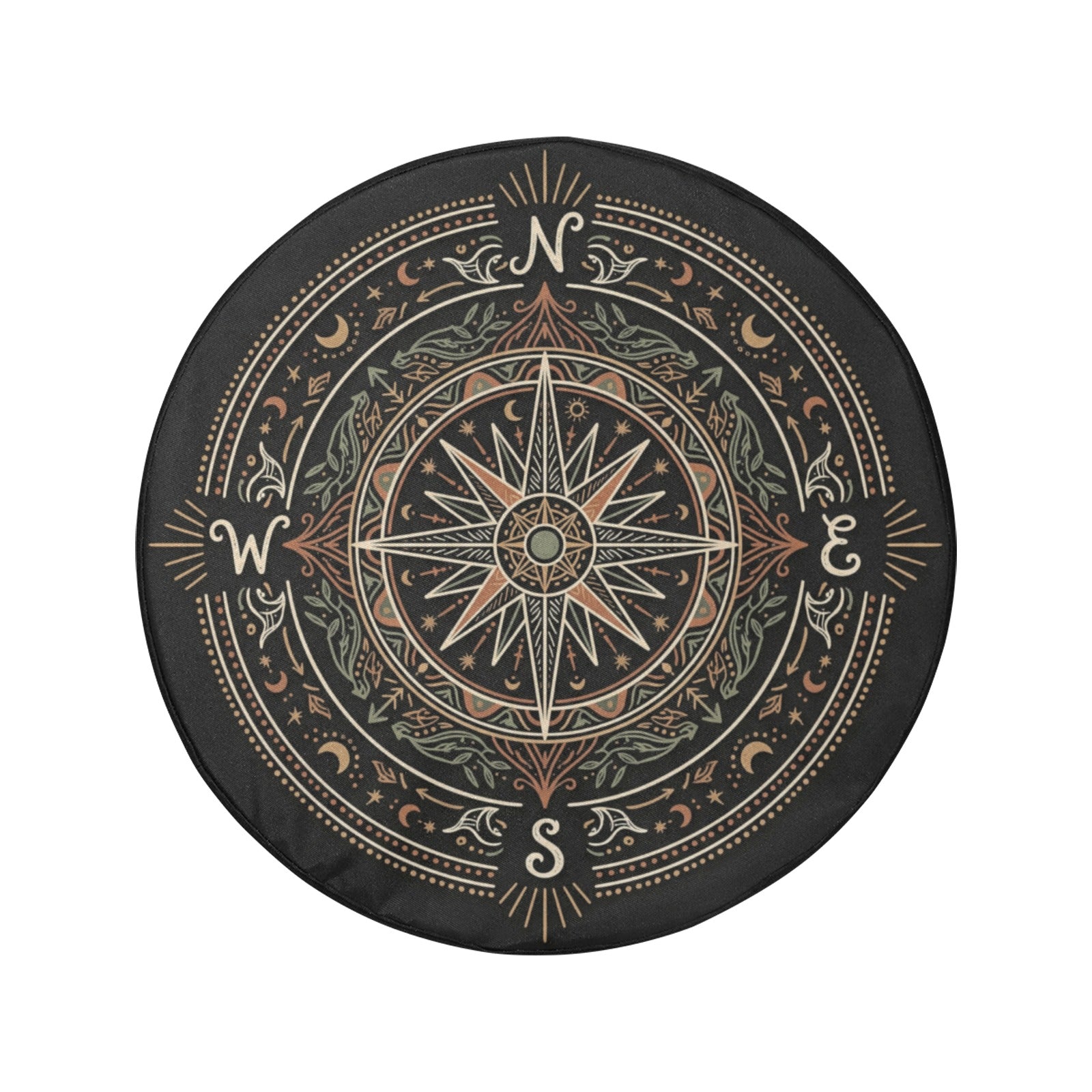 Boho Compass Rose Spare Tire Wheel Cover, Navigation Bohemian Celestial Moon Tribal Back Up Camera Hole Rear Back RV Car Camper Motorhome - Starcove Fashion