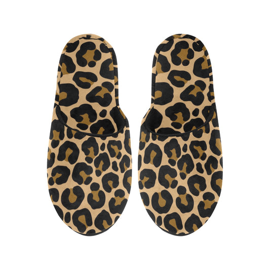 Leopard Women's House Slide Slippers, Animal Print Brown Cheetah Handmade Bedroom Cozy Winter Non Slip Bedroom Footwear Shoes Gift for Her