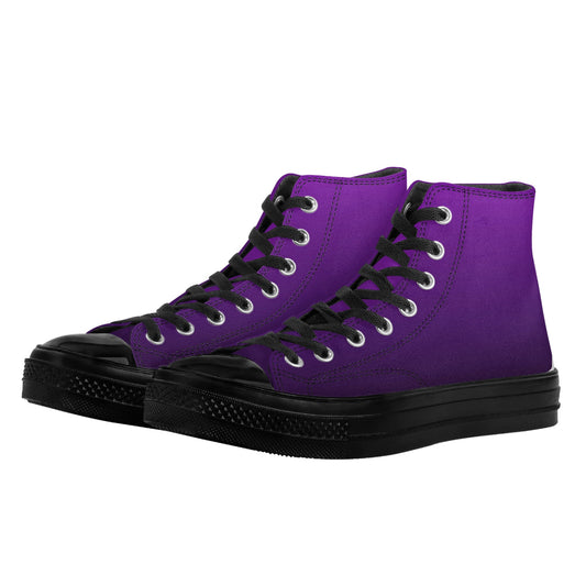 Black Purple Ombre Women High Top Shoes, Gradient Tie Dye Lace Up Sneakers Canvas Streetwear Ladies Girls Trainers Designer Gift