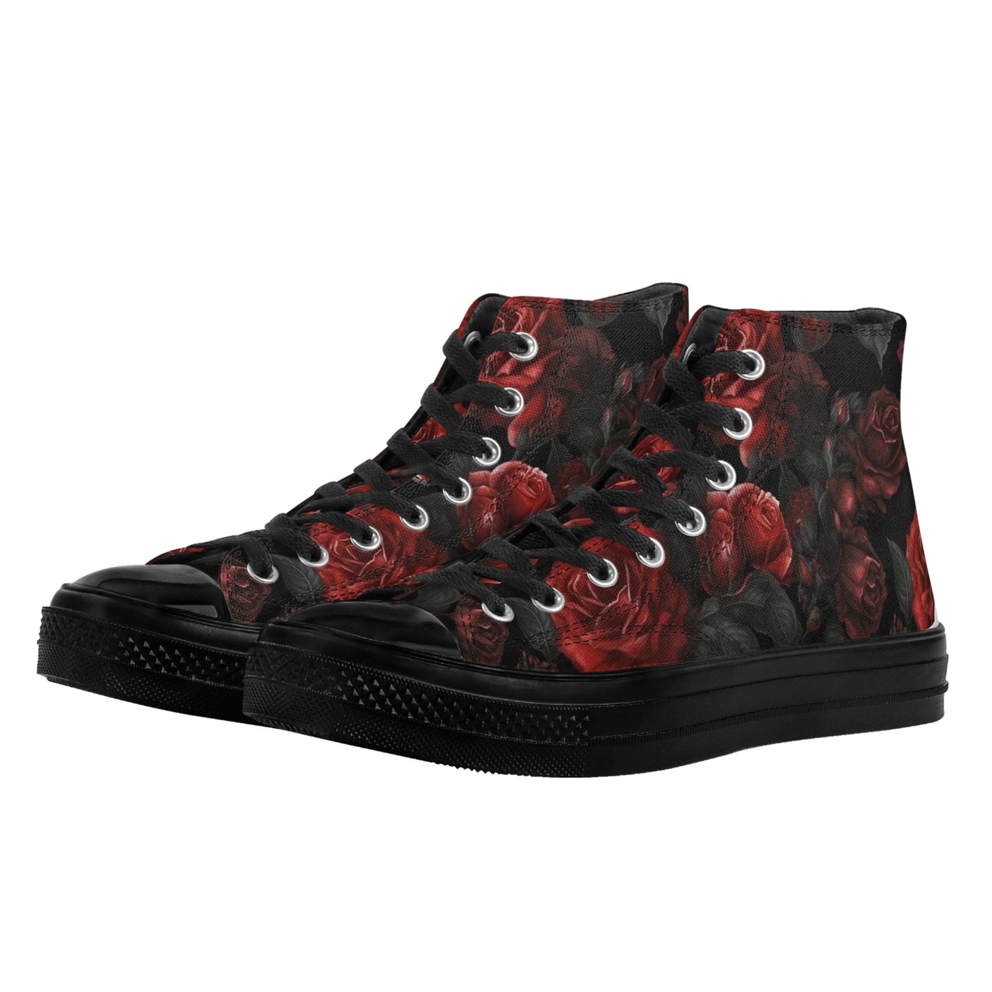 Red and Black Roses Women High Top Shoes, Gothic Flowers Floral