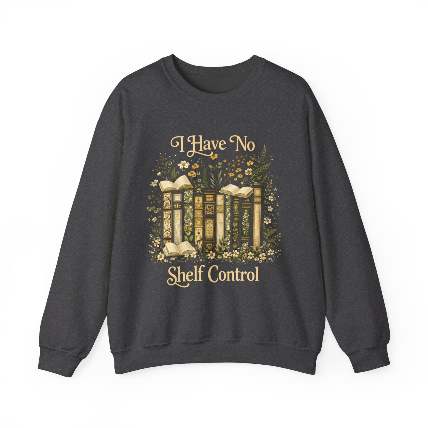 I Have No Shelf Control Sweatshirt, Bookworm Reading Books Librarian Graphic Crewneck Fleece Cotton Sweater Jumper Pullover Men Women Top