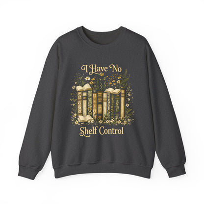 I Have No Shelf Control Sweatshirt, Bookworm Reading Books Librarian Graphic Crewneck Fleece Cotton Sweater Jumper Pullover Men Women Top