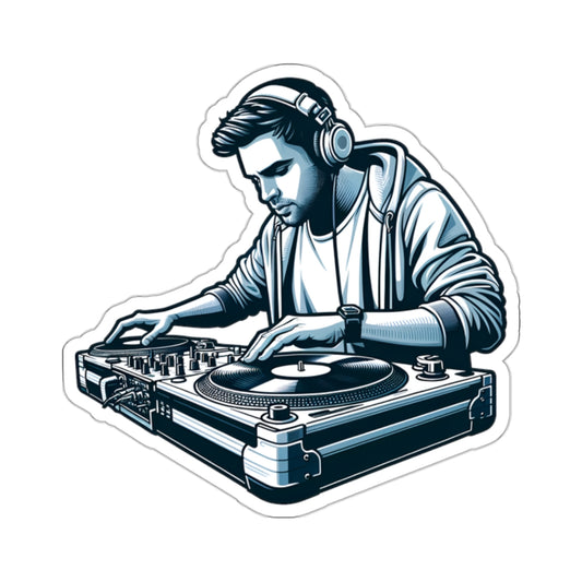 Male DJ Mixing Sticker Decal, Turntables Music Art Vinyl Laptop Cute Waterbottle Tumbler Car Waterproof Bumper Clear Aesthetic Die Cut Wall