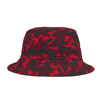 Red Camo Bucket Cap Hat, Black Camouflage Beach Women Men Kids Golf Summer Festival Cute Designer Sun Shade Ladies Small Large Guys