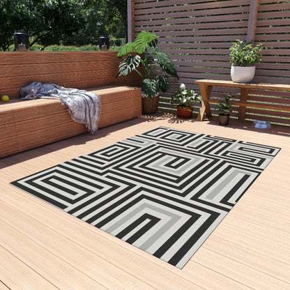 Black White Gray Outdoor Area Rug, Geometric Waterproof Patio Porch Exterior Carpet Home Floor Small Large 2x3 4x6 3x5 5x7 8x10 Camping Mat