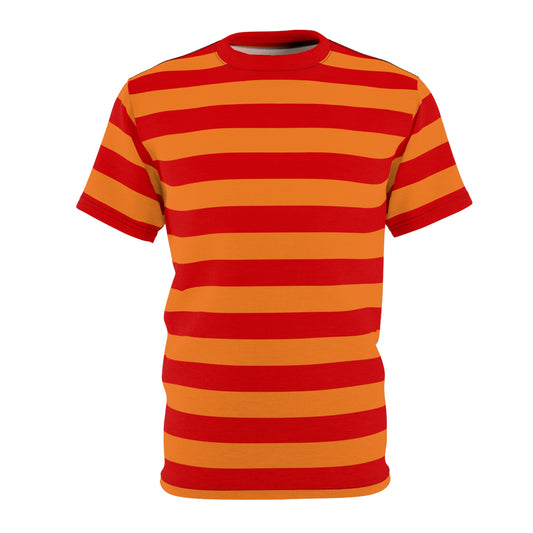 Red and Orange Striped Tshirt, Wide Stripe Designer Aesthetic Lightweight Heavyweight Crewneck Men Women Tee Top Short Sleeve Shirt