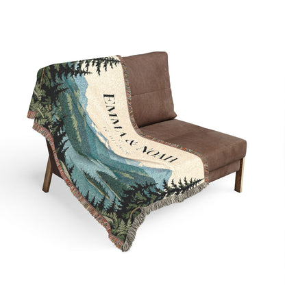 Custom Couples Blanket Throw Blanket Tapestry, Personalized Family Name Mountain Nature Cotton Fringe Small Large Bed 50x60 Wall Hanging