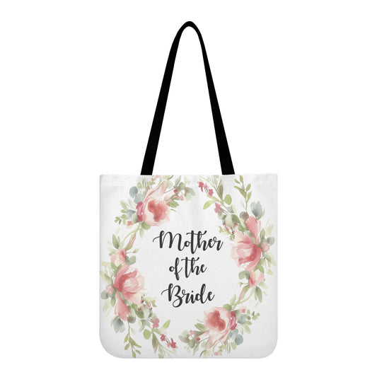 Mother of the Bride Tote Bag, Floral Flowers White Canvas Wedding Bridal Party Beach Shower Shopper Reusable Aesthetic Shoulder Bag