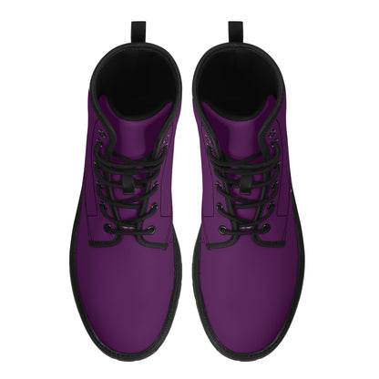 Dark Purple Combat Boots Women, Eggplant Vegan Leather Lace Up Shoes Hiking Festival Black Ankle Work Winter Casual Custom Ladies