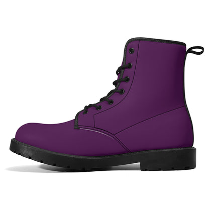 Dark Purple Combat Boots Women, Eggplant Vegan Leather Lace Up Shoes Hiking Festival Black Ankle Work Winter Casual Custom Ladies
