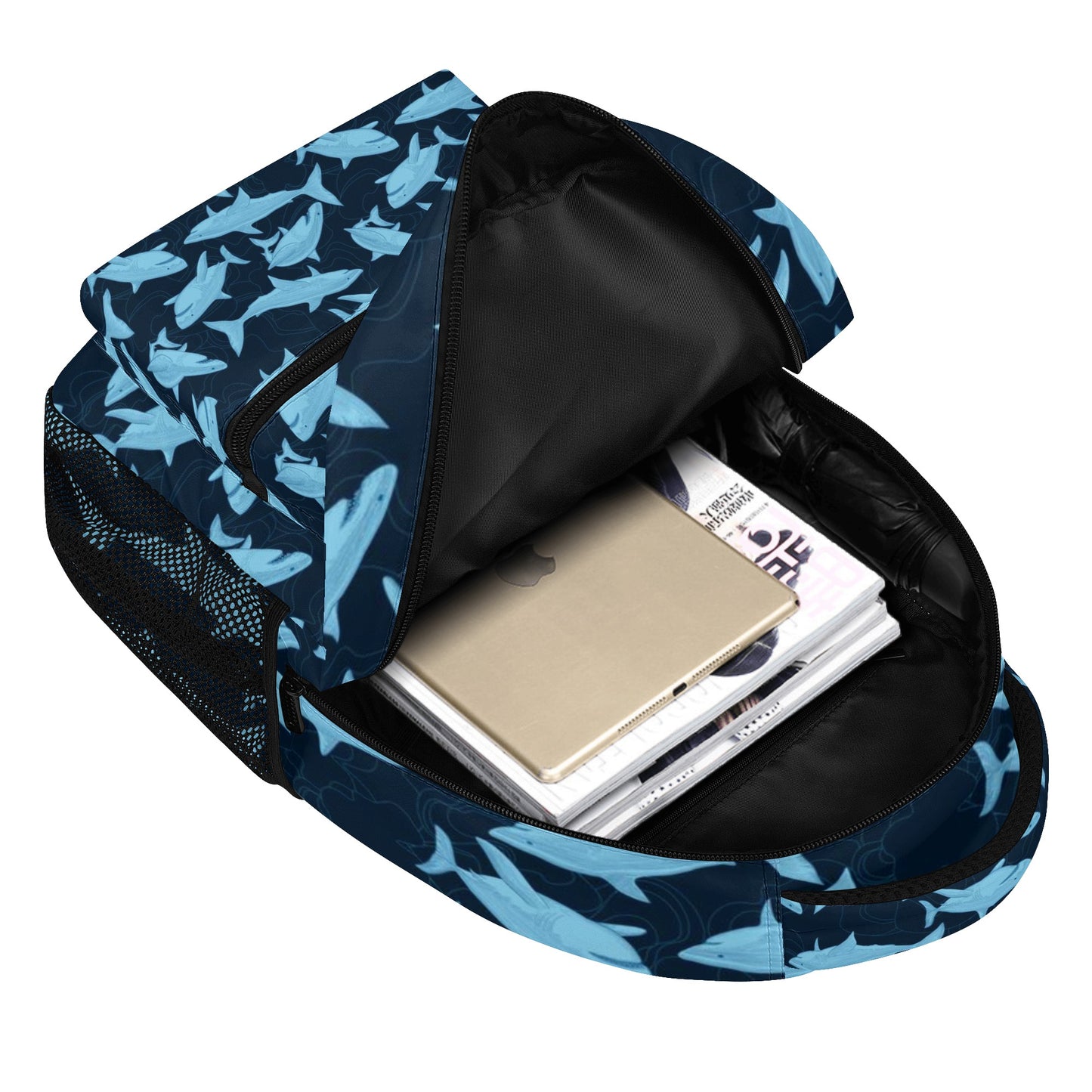Shark Backpack, Blue Ocean Men Women Kids Gift Him Her School College Cool Waterproof Side Pockets Laptop Aesthetic Bag