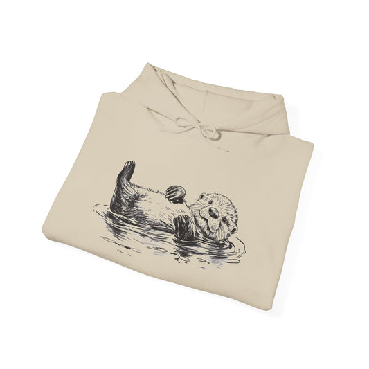 Cute Sea Otter Hoodie, Marine Animal Pullover Men Women Adult Aesthetic Graphic Cotton Hooded Sweatshirt with Pockets Designer Plus Size