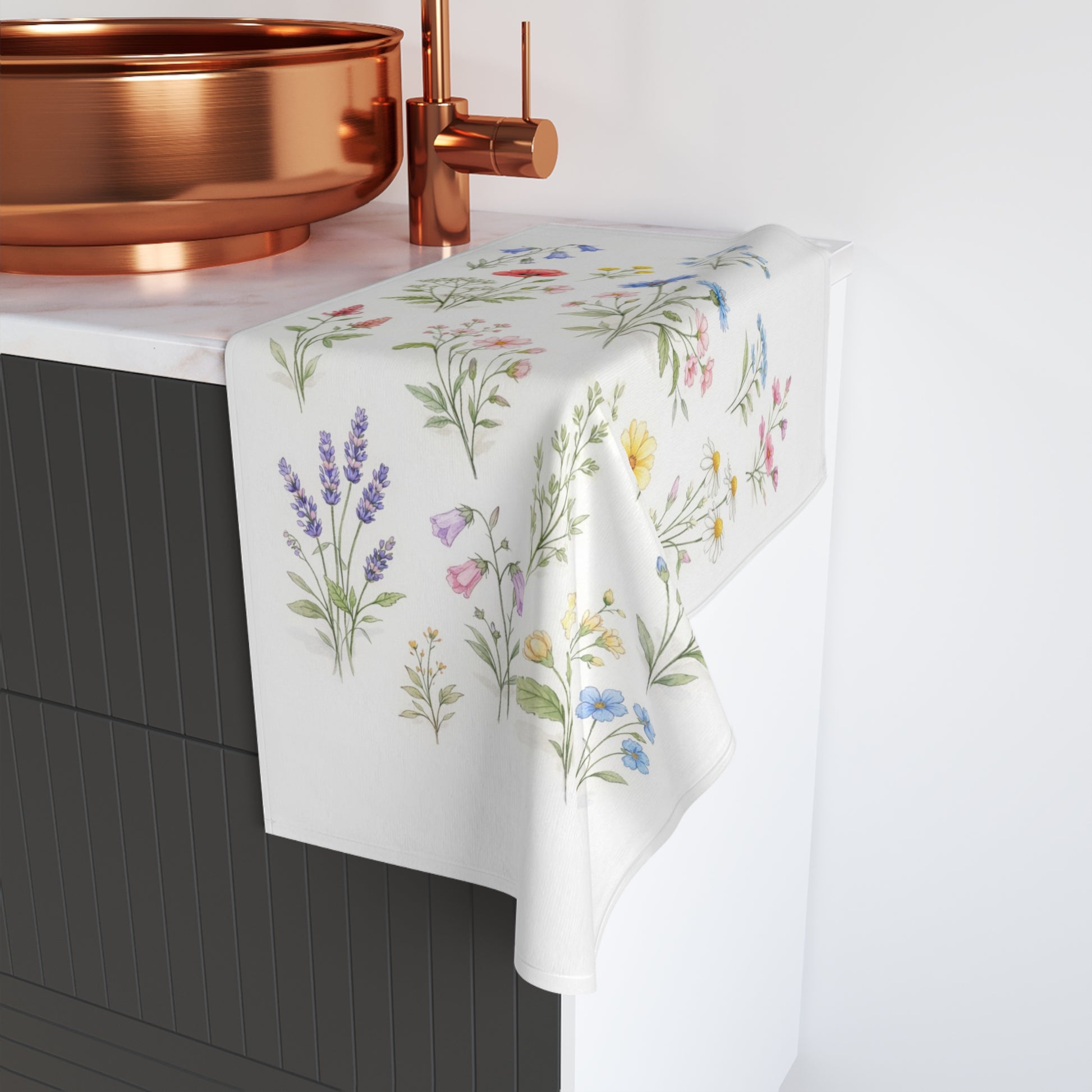 Wildflower Hand Towel, Flowers Botanical Floral Watercolor Guest Bath Softest Bathroom Spa Tea Cotton Kitchen Gift Her Women Sack Linen - Starcove Fashion