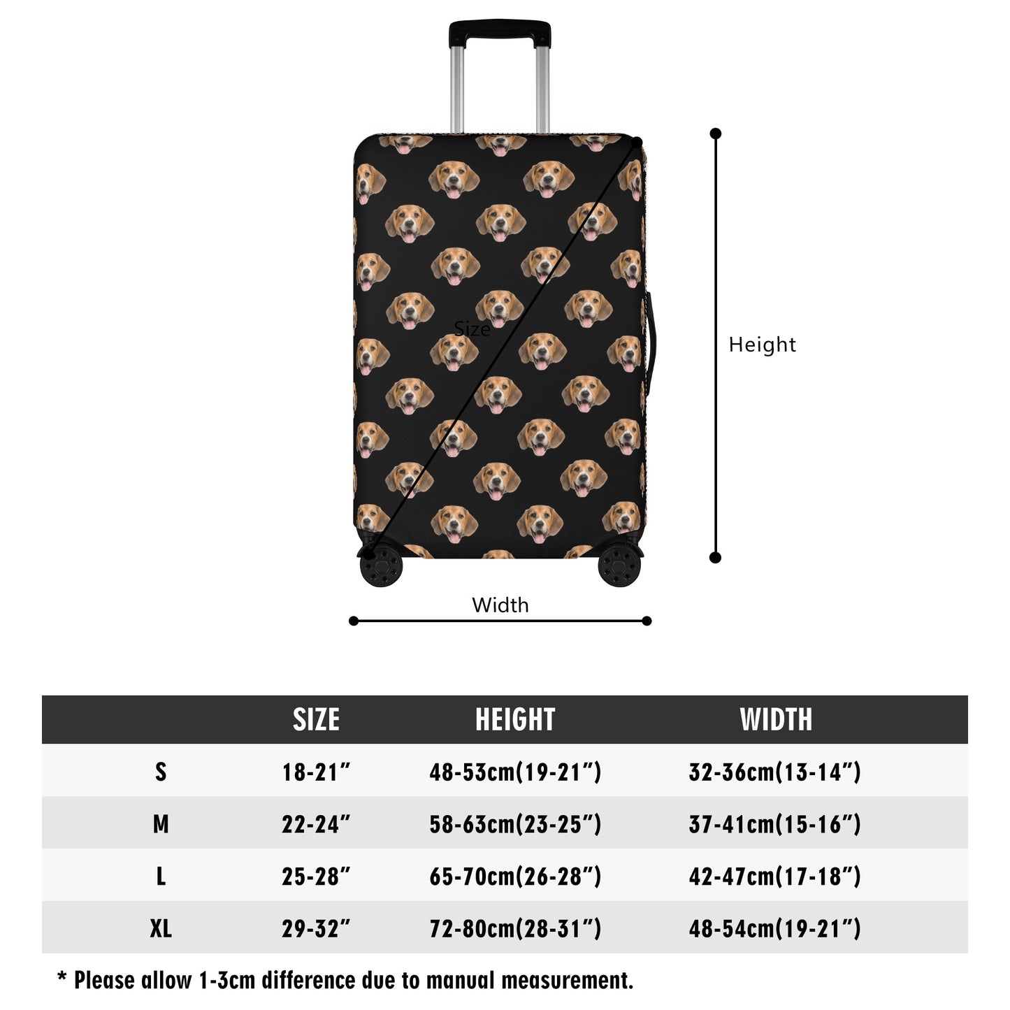 Custom Photo Luggage Cover, Pet Dog Cat Personalized Suitcase Protector Hard Carry On Bag Washable Wrap Large Small Travel Sleeve