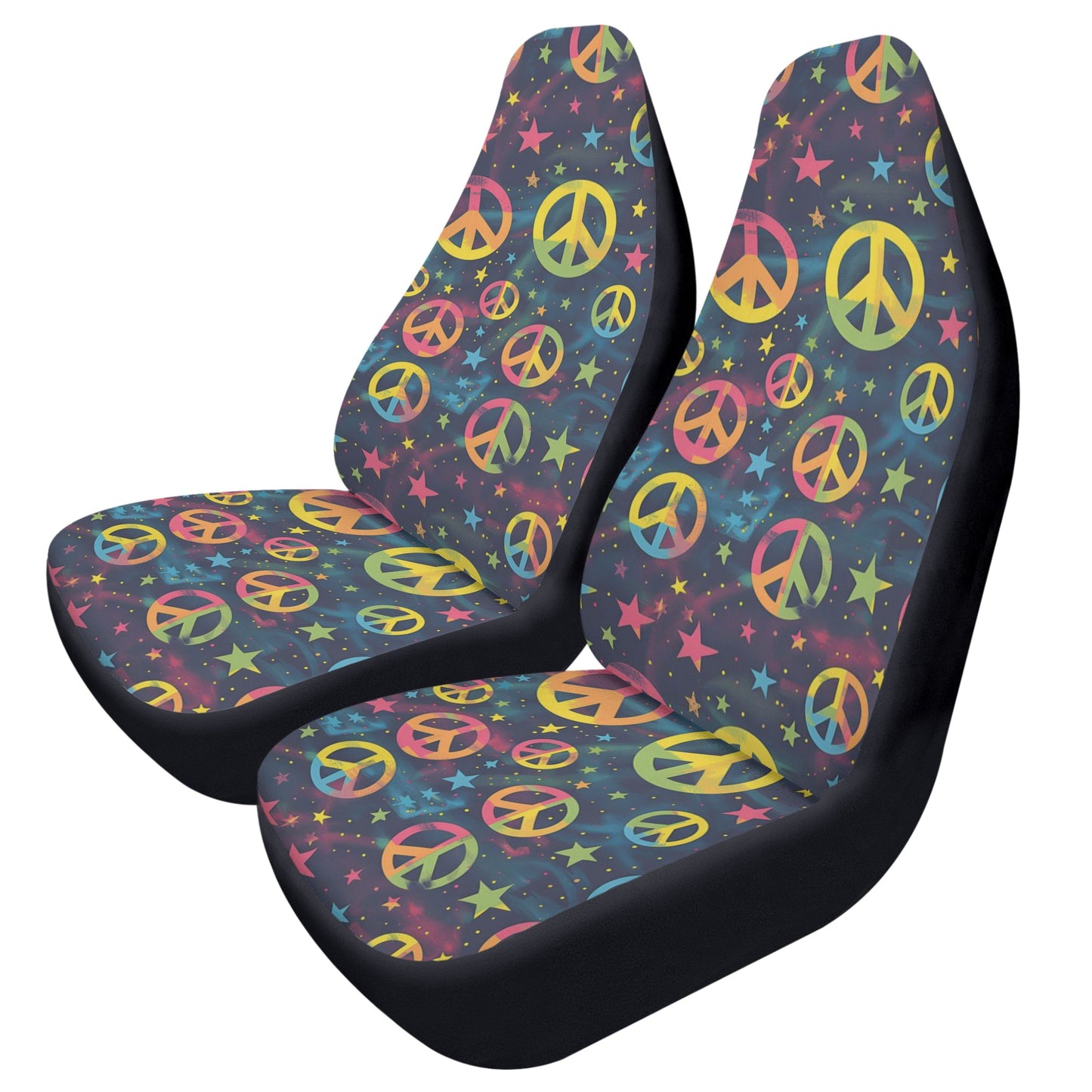 Rainbow Peace Sign Car Seat Covers (2 pcs), Hippie Love Pattern Auto Front Seat Dog Pet Vehicle SUV Universal Protector Accessory Men Women