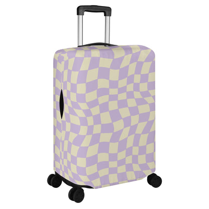 Checkered Purple Luggage Cover, Pastel Groovy Lilac Check Suitcase Protector Hard Carry On Bag Washable Wrap Large Small Travel Sleeve