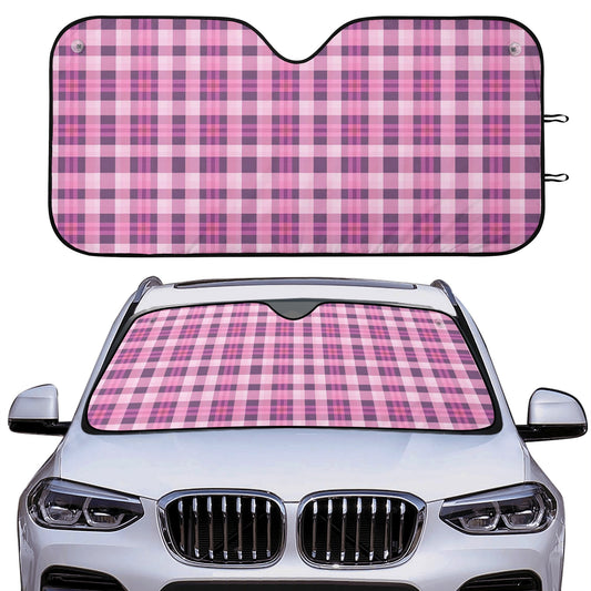 Pink Checkered Car Sun Shade, Plaid Check Front Windshield Blocker Auto Protector Window Visor Screen Cover Shield Men Women SUV Truck