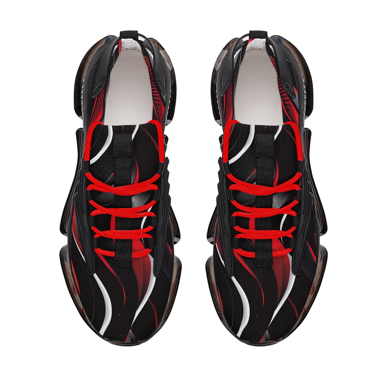 Red and Black Mens Air Cushion Sneakers, Breathable Mesh Running Sport Print Lace Up Trainers Designer Casual Gym Shoes Footwear