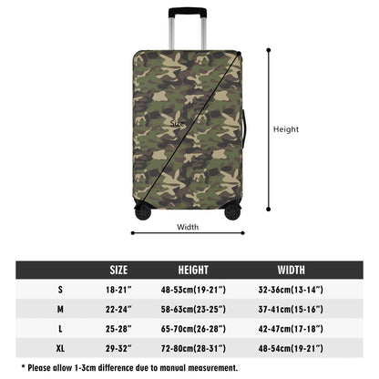 Camo Luggage Cover, Green Camouflage Suitcase Protector Hard Carry On Bag Washable Wrap Large Small Travel Aesthetic Zipper Sleeve