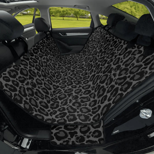 Black Grey Leopard Dog Back Seat Cover, Animal Print Cheetah Cat Protector Pets Waterproof Washable Vehicle Blanket SUV Auto Truck Accessory