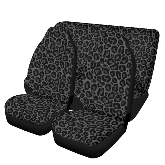 Black Leopard Front and Back Car Seat Covers Full Set (4 pcs), Animal Print Auto Dog Pet Vehicle SUV Universal Protector Accessory Men Women
