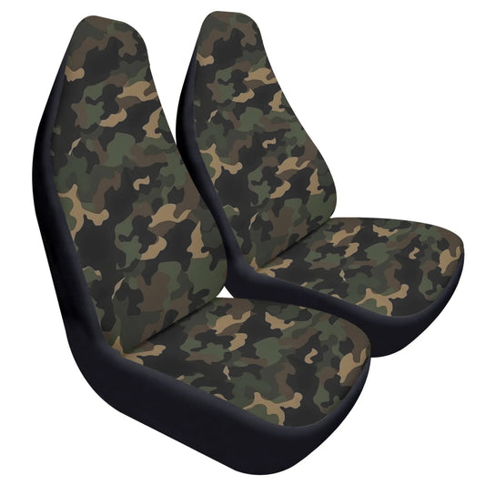 Camo Car Seat Covers (2 pcs), Green Black Camouflage Pattern Auto Front Dog Pet Vehicle SUV Universal Protector Accessory Men Women