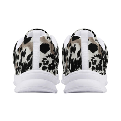 Cow Print Men Breathable Sneakers, Black White Brown Pattern Mesh Lace Up Running Custom Designer Vegan Casual Sports Male Shoes