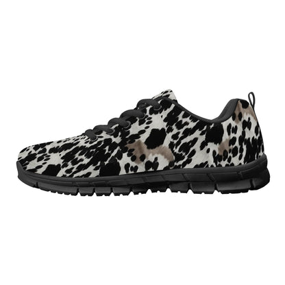 Cow Print Men Breathable Sneakers, Black White Brown Pattern Mesh Lace Up Running Custom Designer Vegan Casual Sports Male Shoes