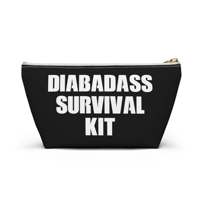 Diabadass Survival Kit Bag, Fun Diabetes Diabetic Supply carrying Case Badass Type 1 2 Black Accessory Zipper Pouch Travel Bag w T-bottom