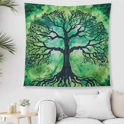 Tree Of Life Tapestry, Green Tie Dye Hippie Fabric Wall Art Hanging Cool Unique Landscape Aesthetic Large Small Decor Bedroom College Dorm
