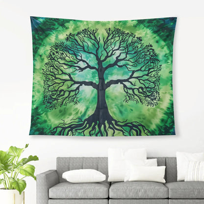 Tree Of Life Tapestry, Green Tie Dye Hippie Fabric Wall Art Hanging Cool Unique Landscape Aesthetic Large Small Decor Bedroom College Dorm