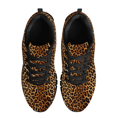 Leopard Print Women Sneakers Shoes, Animal Cheetah Brown Black Lace Up Canvas Mesh Breathable Print Designer Running Ladies Flats