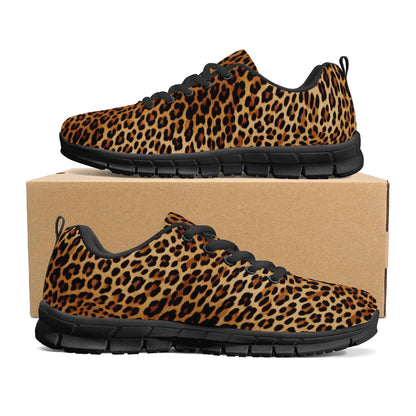 Leopard Print Women Sneakers Shoes, Animal Cheetah Brown Black Lace Up Canvas Mesh Breathable Print Designer Running Ladies Flats